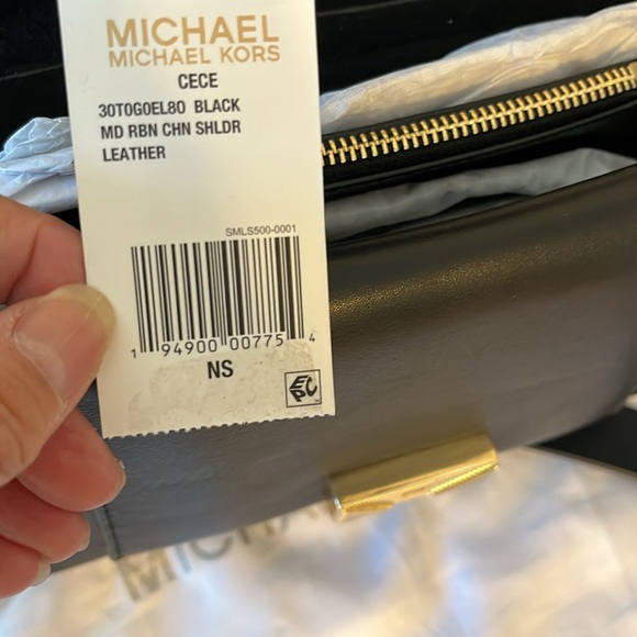 NWT MICHAEL KORS CECE MEDIUM BLACK CHAIN SHOULDER BAG - Picture 9 of 13